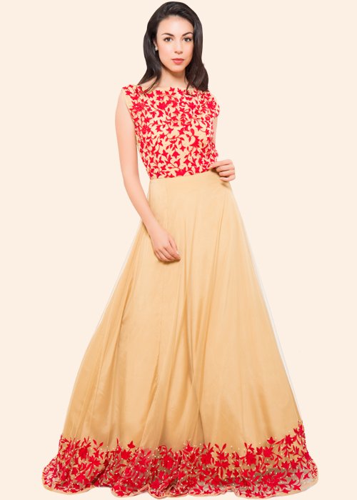Nude Gown with Red Highlights