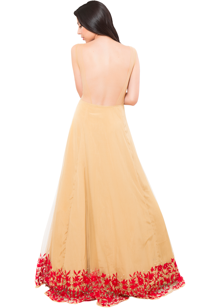 Nude Gown with Red Highlights