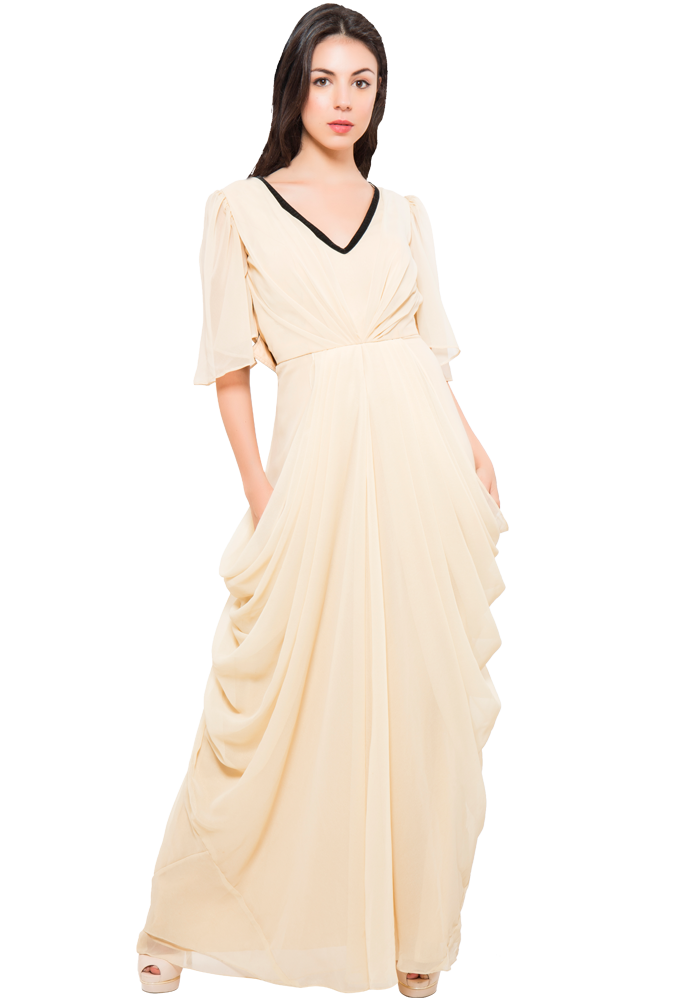 Beige Cowl Flare Gown