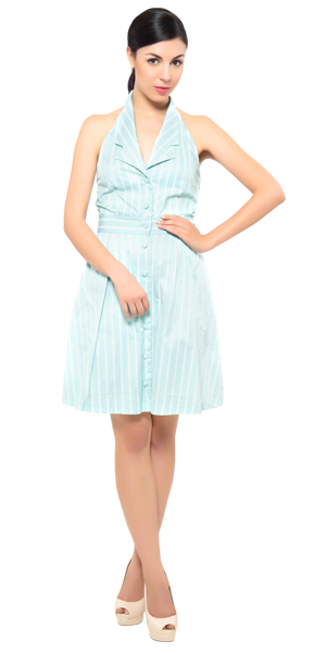 Blue Striped Halter Dress